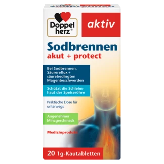 Abbildung der Produktverpackung Doppelherz aktiv Sodbrennen akut + protect Frontansicht